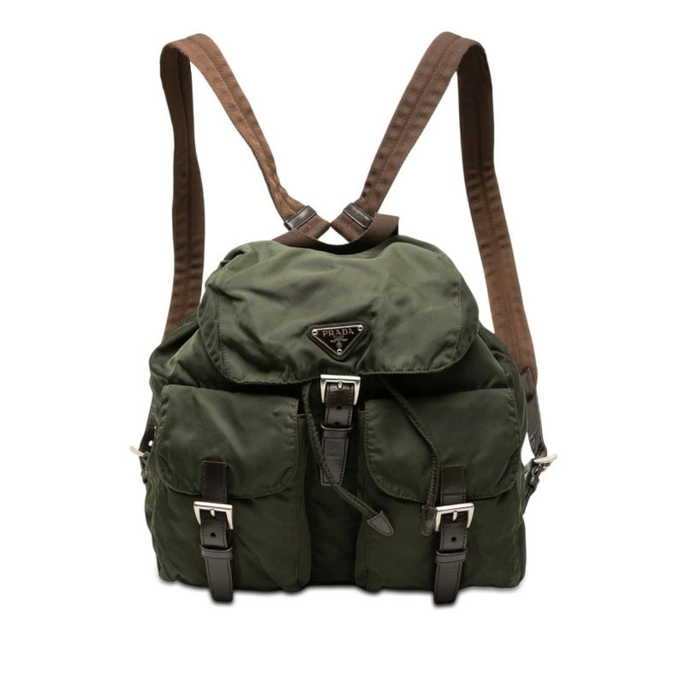 Prada Triangle Plate Backpack Daypack Green Tessuto